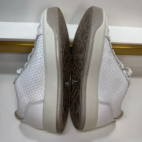 Igi & Co White Woven Leather Platform Sneakers Zip Side Gold Accents Sz Womens 7 - Picture 5 of 16